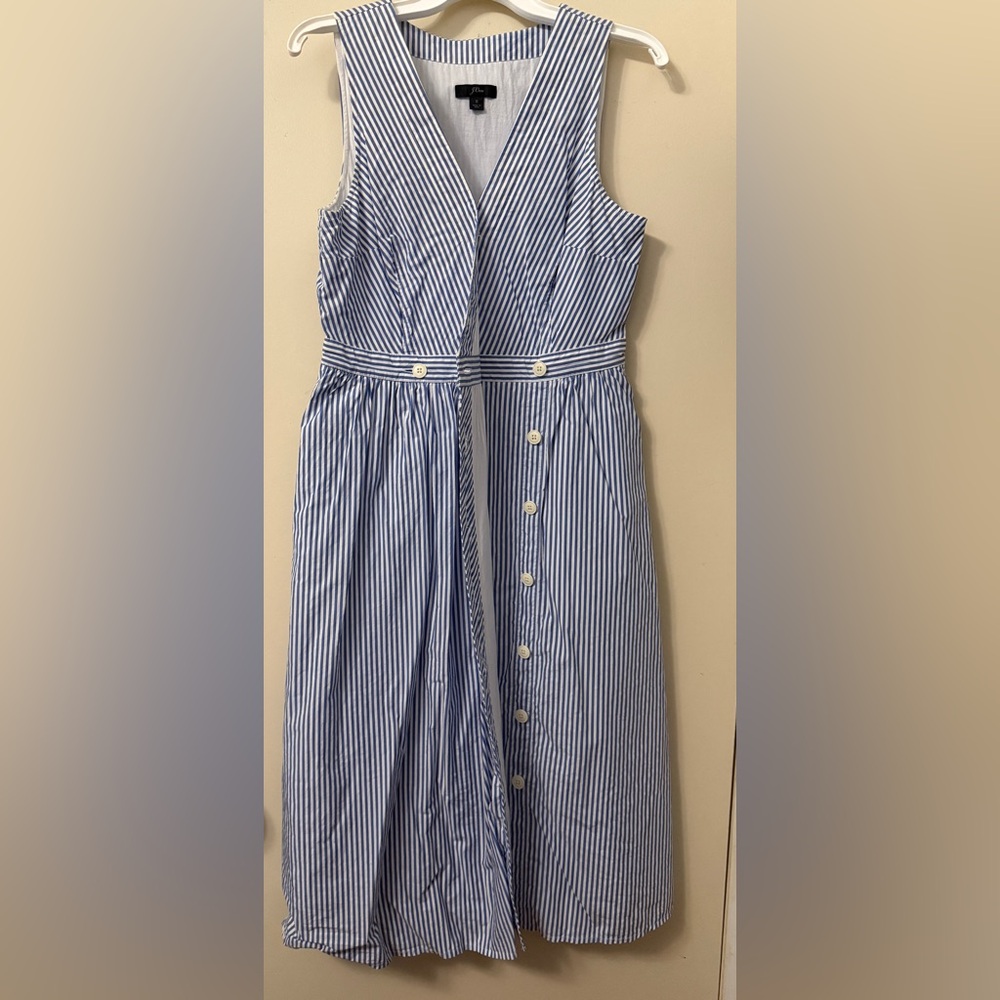 J. Crew Blue and White Striped Midi Dress